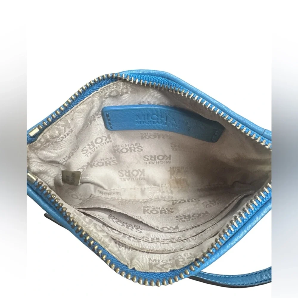 Michael Kors Tan and Blue Logo Wristlet
